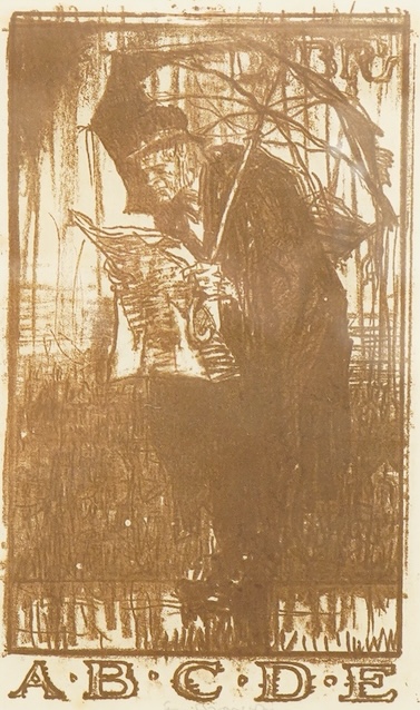 Sir Frank Brangwyn RA; RWS; RBA (1867-1956), 'A.B.C.D.E.', signed in pencil, sepia dry point etching, 23 x 18cm
